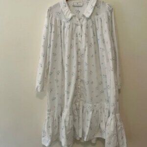 VTG Eileen West Queen Anne's Lace White Floral CottageCore Flannel Robe Sz. L